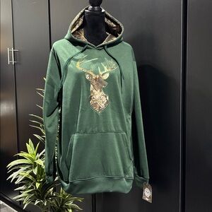 Realtree APX Buckead logo, pullover,fleece lined, camo hood pattern,hoodie,deer